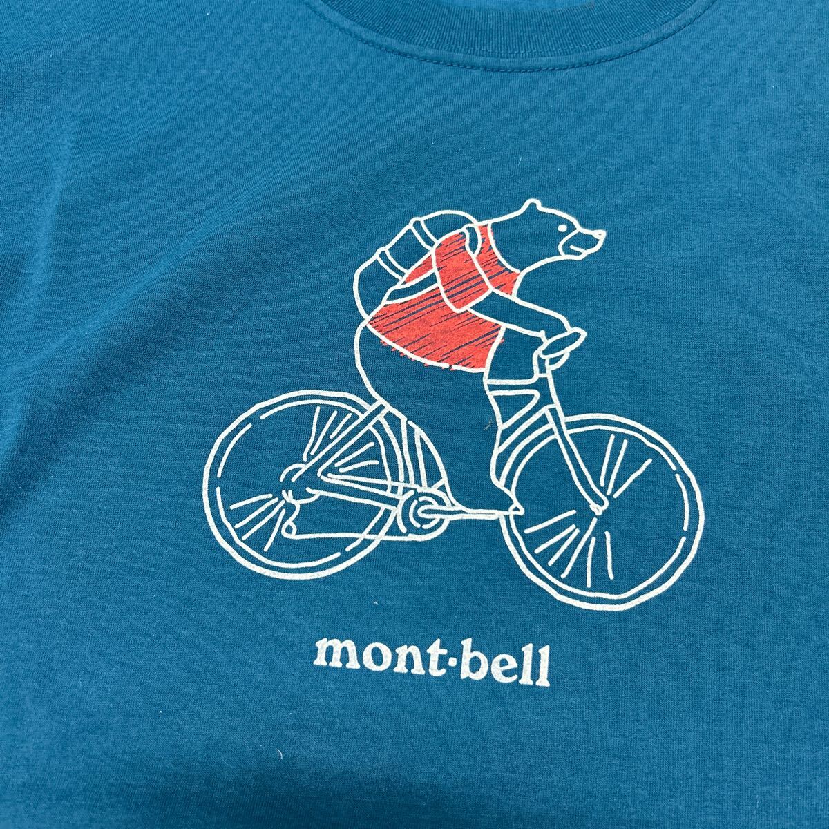 montbell モンベル 半袖ドライTシャツ ブルーグリーン M くま l1_画像3