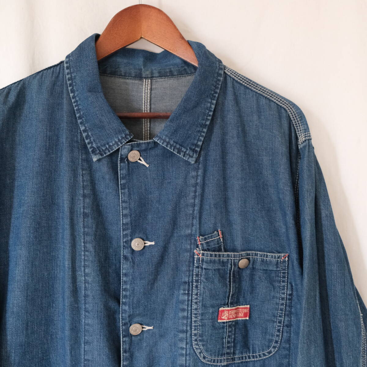 【 45rpm 】studio denim line 薄手 コットン デニム カバーオール ジャケット シャツ / インディゴ ブルー / F / 45R 日本製