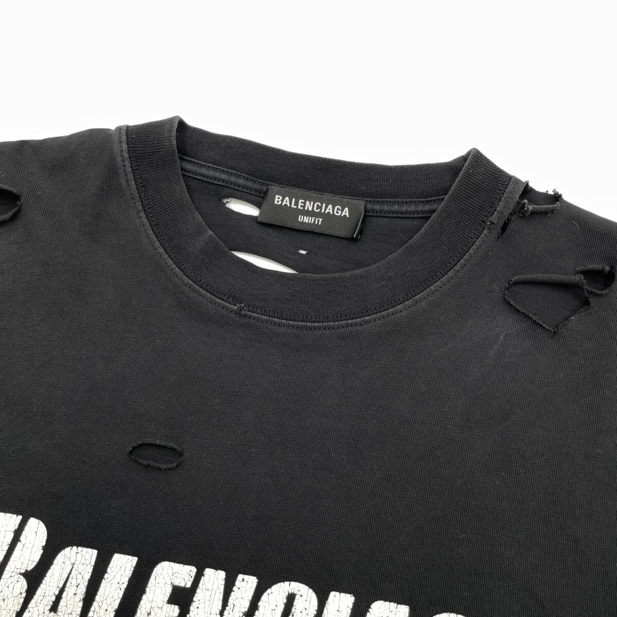 2021SS BALENCIAGA バレンシアガ ダメージ加工 デストロイ Tシャツ size XXS 651795 0319114の画像5