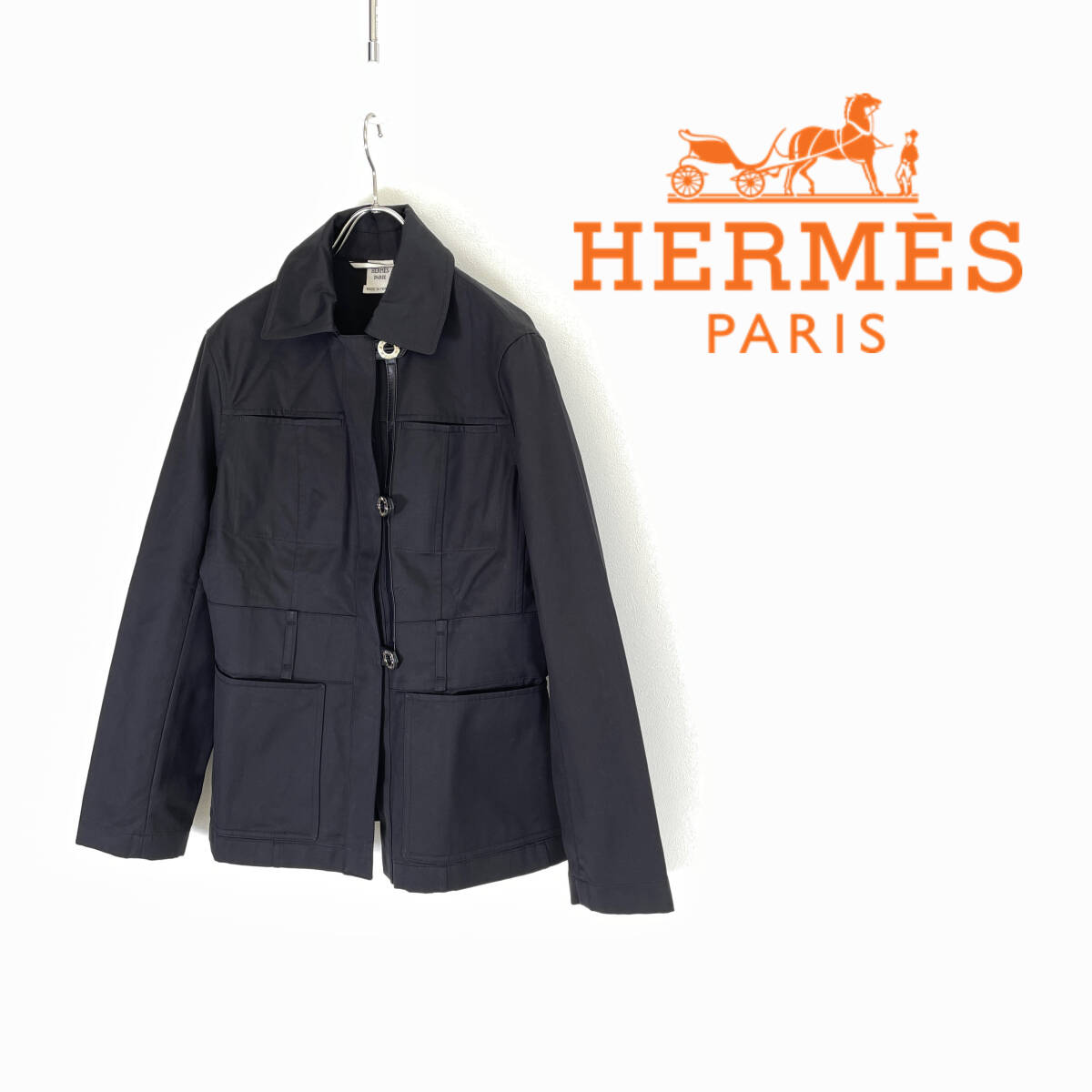 HERMES エルメス セリエボタン コットン×レザー ジャケット size 40 0323053_画像1