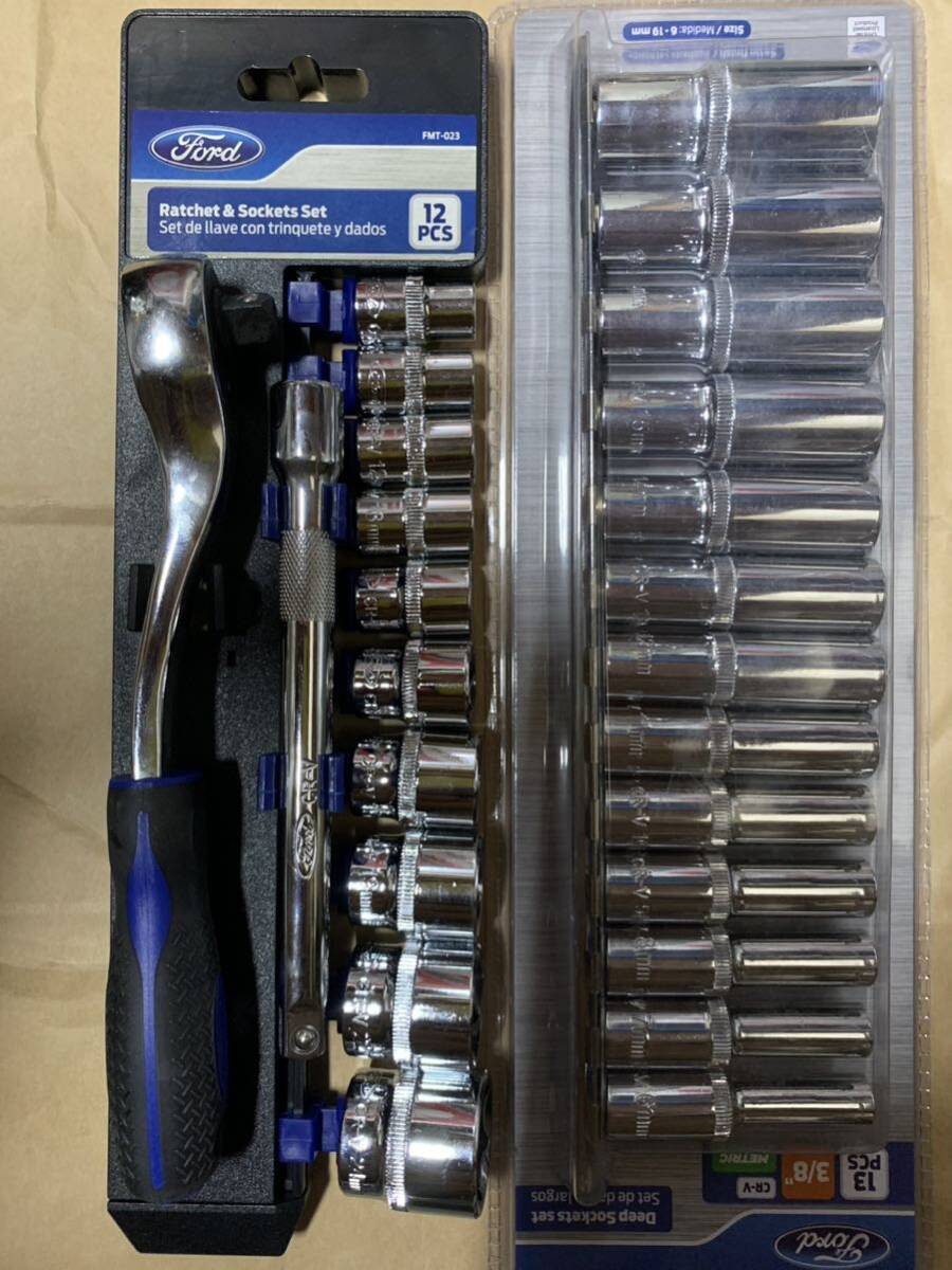 Ford Tools 72Tラチェット&ショート&ディープソケットセット3/8 9.5sq 6P 工具セット_画像1