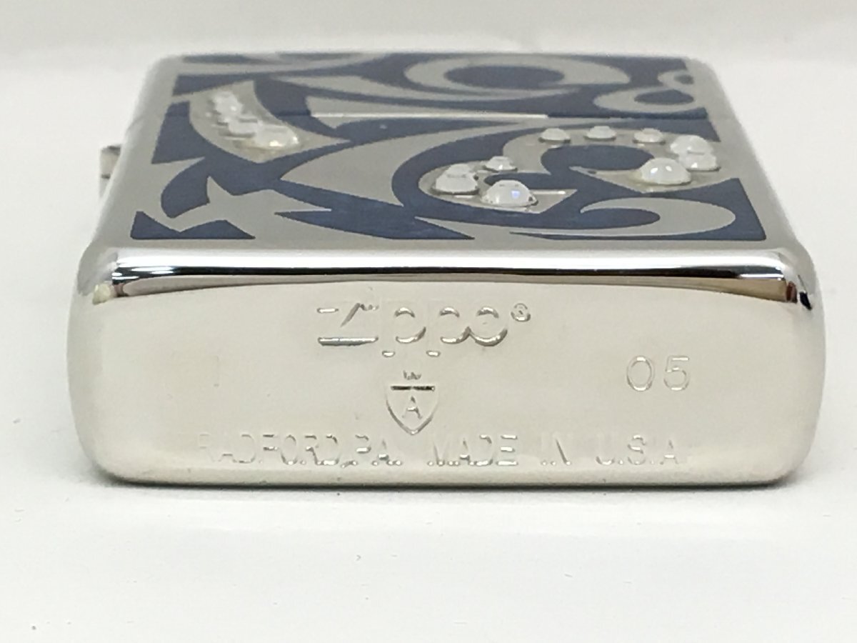 ■Zippo アーマー ニューダイヤル ラインストーン 青 オイルライター 2005年製 箱付き 火花あり 中古【UW030404】_画像7