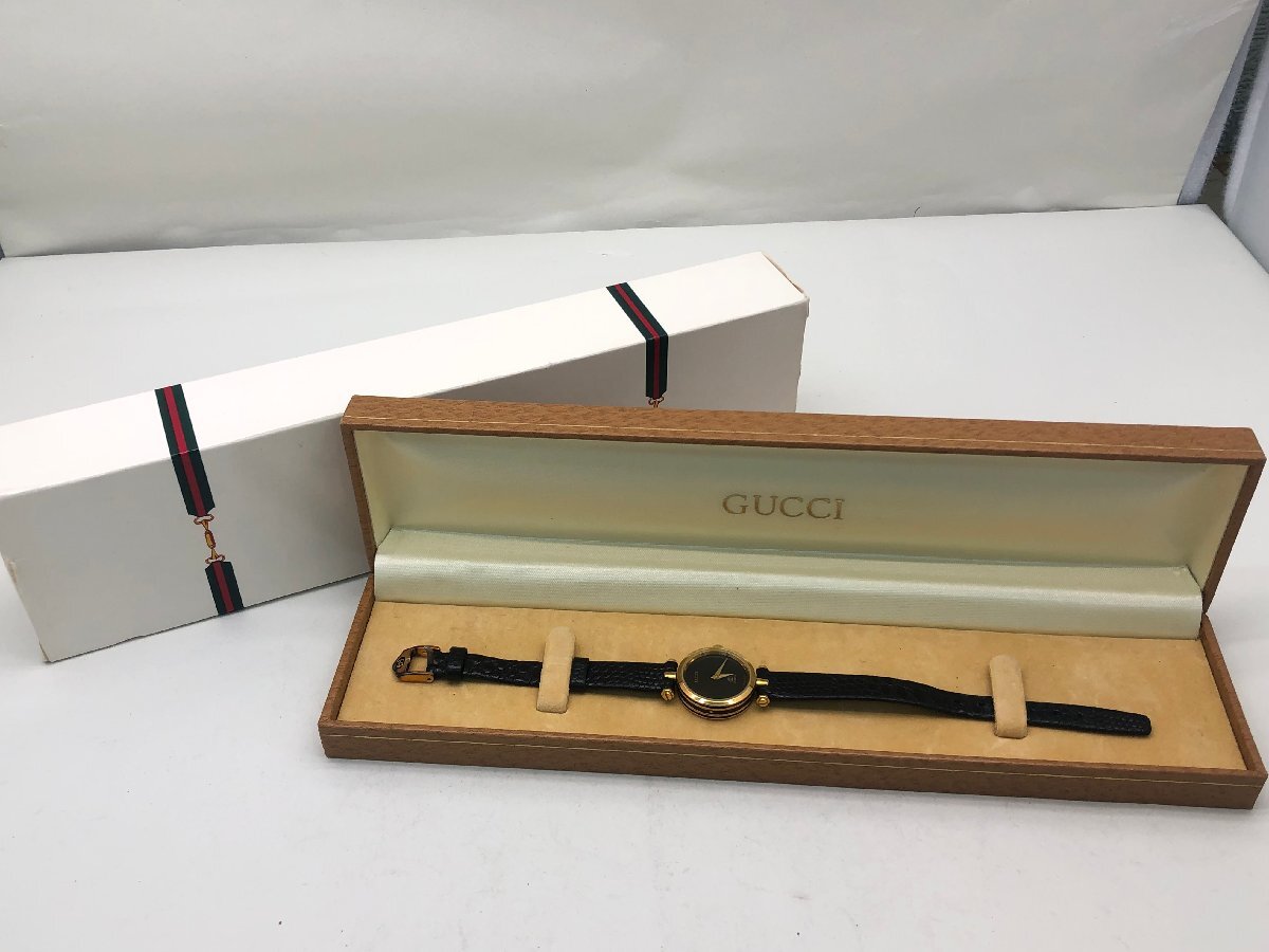 GUCCI グッチ シェリーライン クォーツ 腕時計 レディース 黒文字盤 箱付き 稼働品 電池交換済み 中古【UW030615】_画像1