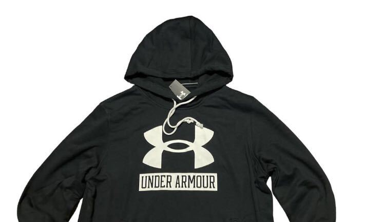 新品 正規品【UNDER ARMOUR/アンダーアーマー】UA メンズトレーニング ライバルテリー ロゴフーディー◆LG スウェットパーカー 黒 ブラック_画像3