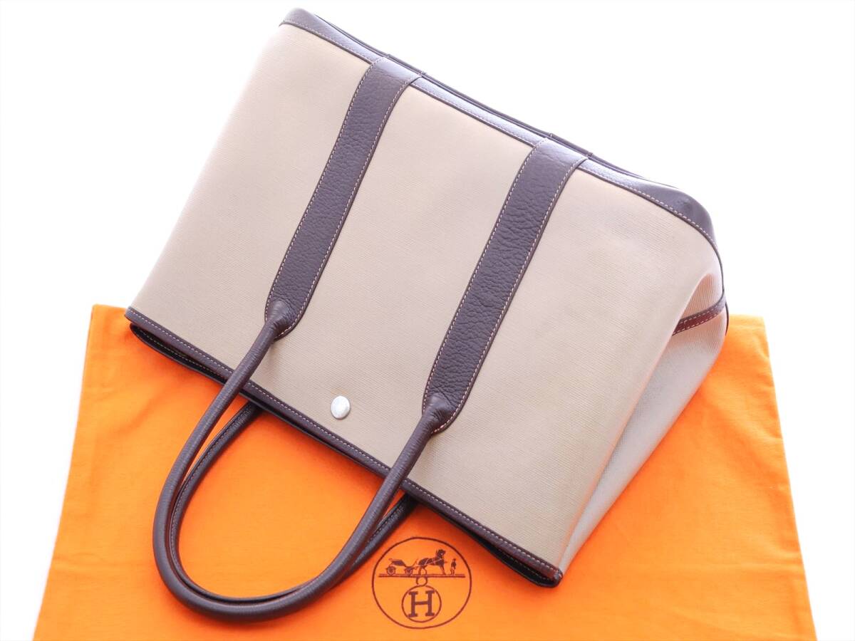 1円 極美品 入手困難 エルメス ガーデンパーティ PM グレージュ ベージュ ブラウン ハンドバッグ HERMES エトゥープ 防水/クリーニング済_画像4