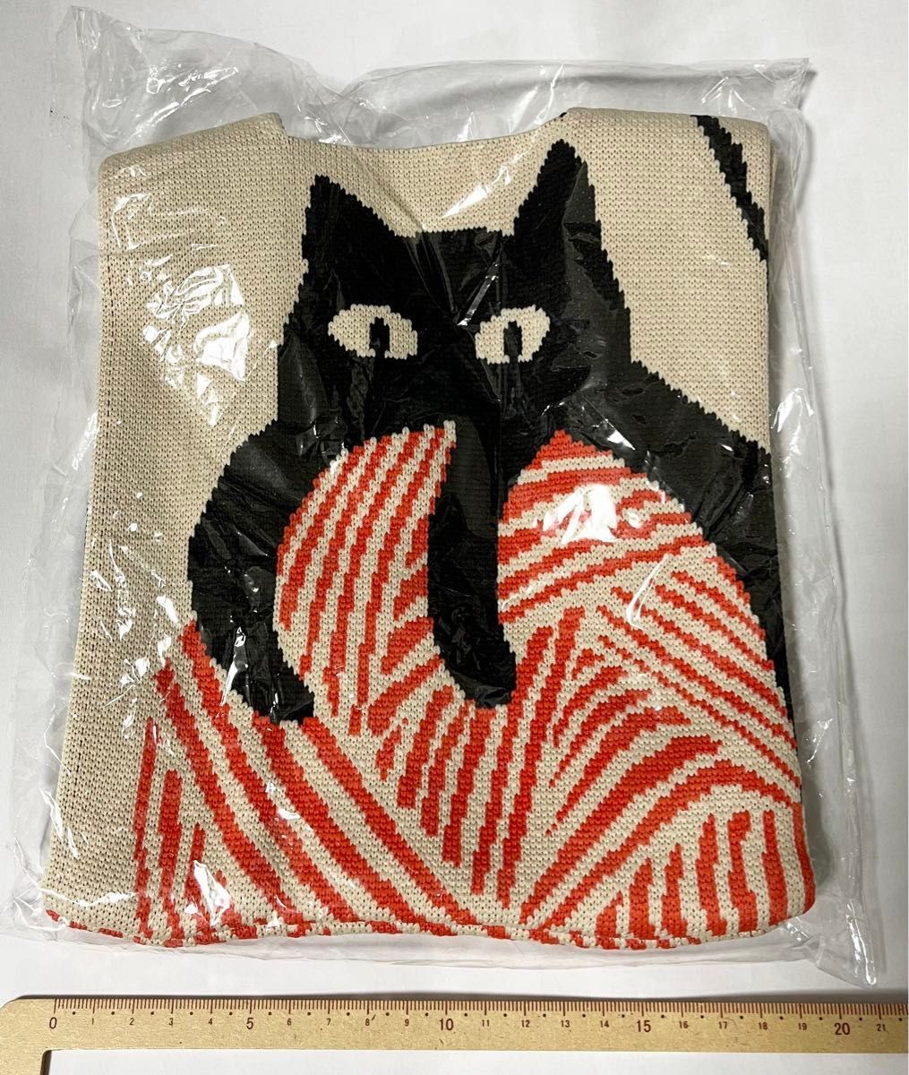 【新品未使用】黒猫　クロネコ　ファッションニットトートバッグ　ハンドバッグサイズ