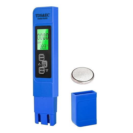  digital TDS meter 3-in-1 TDS&EC& thermometer water quality tester 1% high precision 0-9999ppm Hold function /LCD digital display / carrying case ( blue )