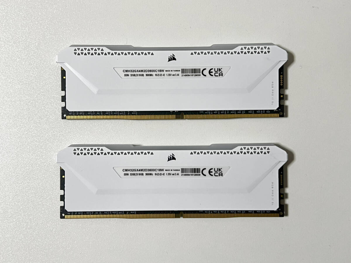 【中古】DDR4メモリ 3600MHz 16GB×2枚 Corsair VENGEANCE RGB PRO SL ホワイト_画像2