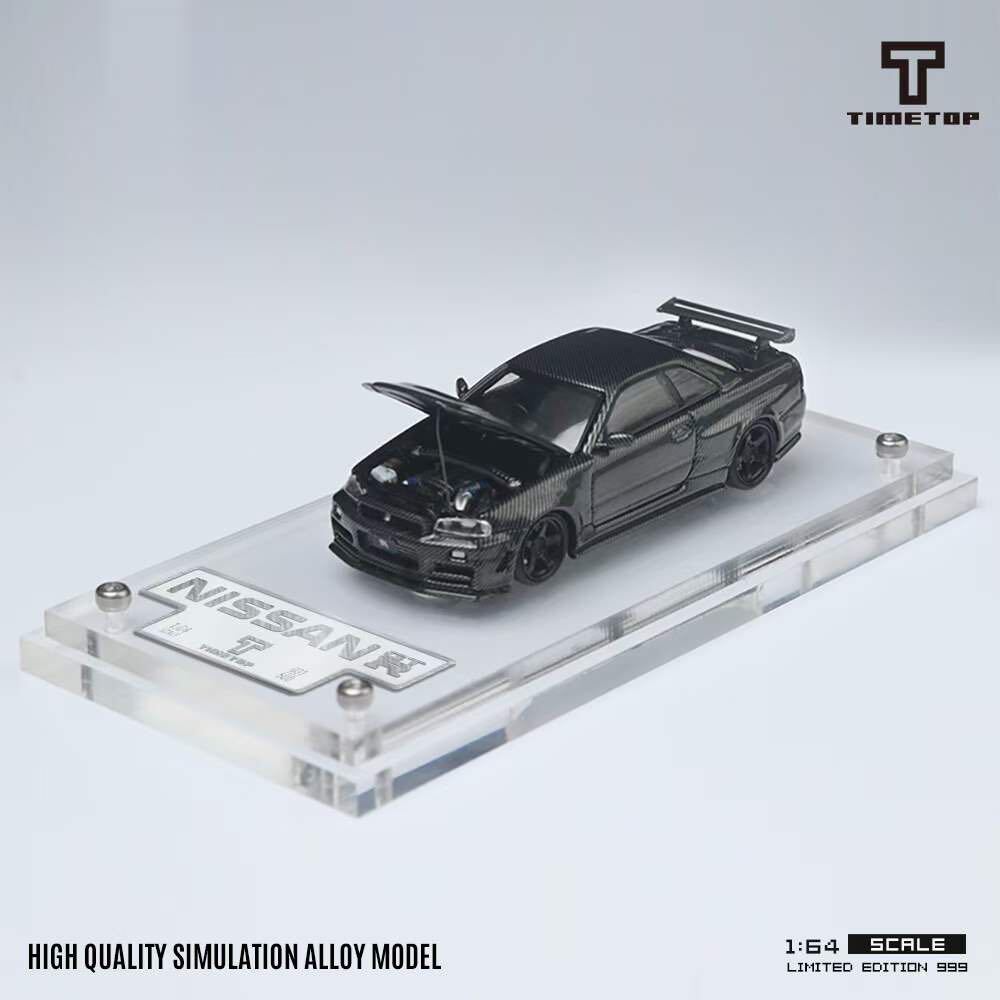 1/64 TIMETOP NISSAN 日産 GTR R34 ボンネット開閉可能 カーボンブラックの画像1