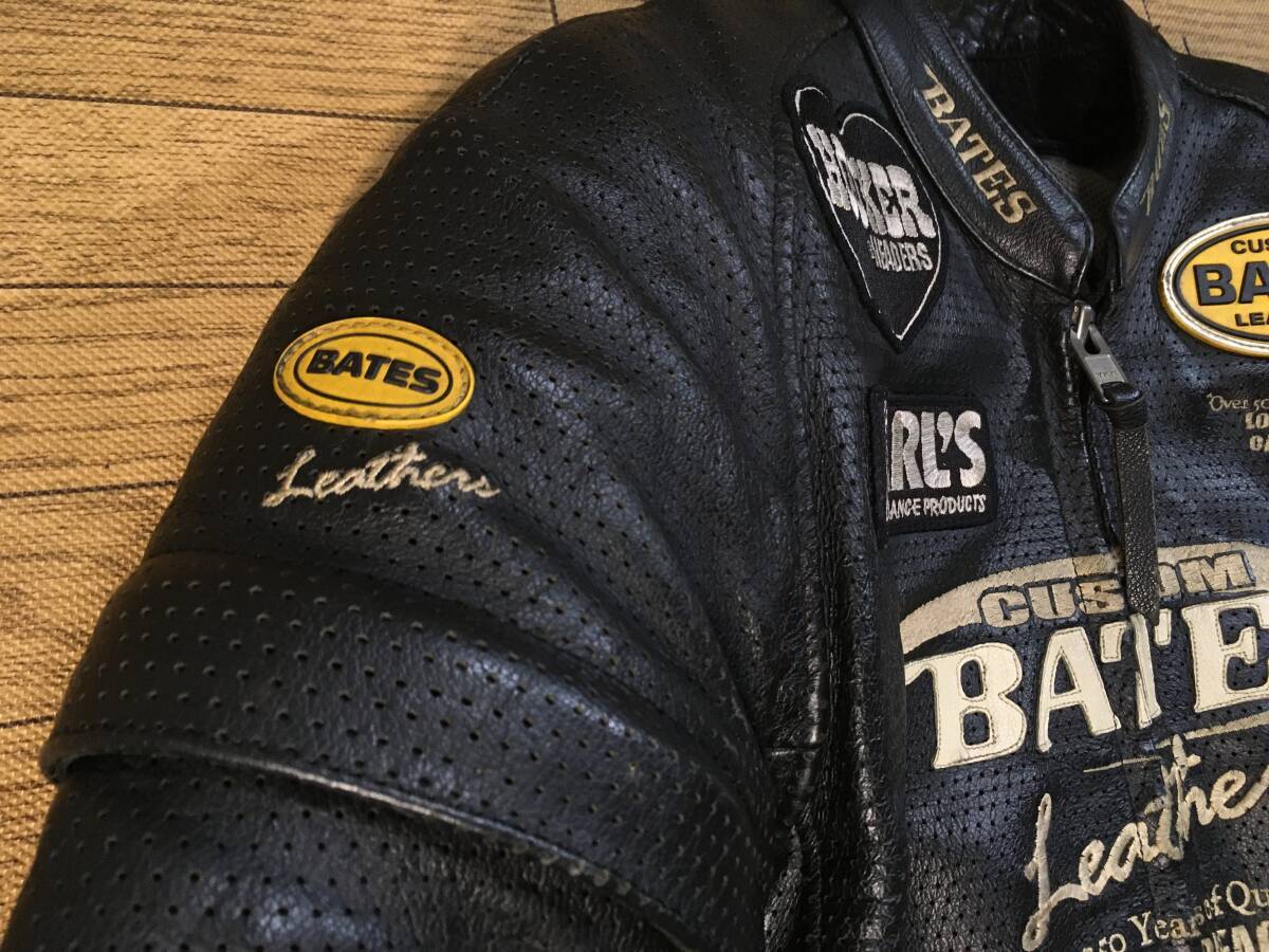 BATES 2WAY 牛革製パンチングレザーライディングJKT Mサイズ 身長165-170cm 肩/肘/背パッド付き _画像4