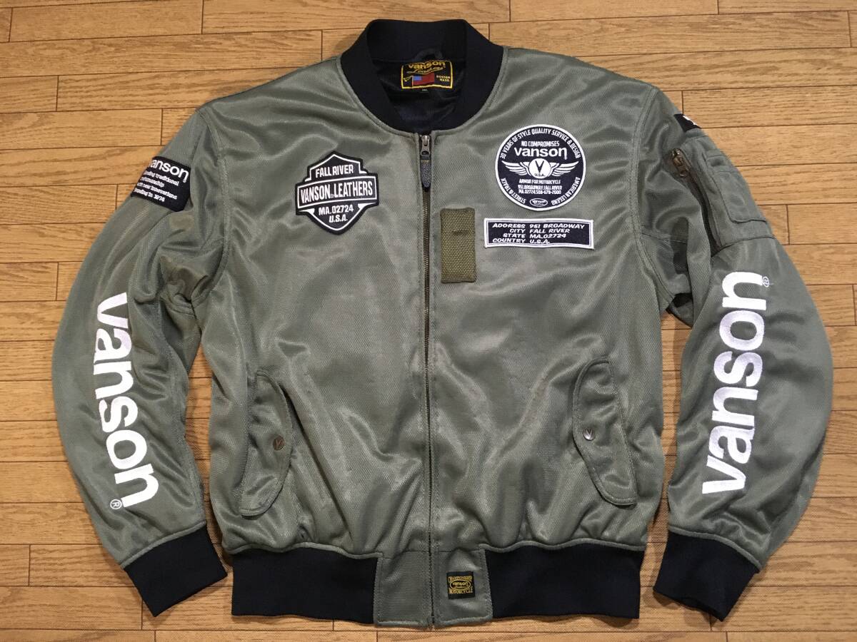 VANSON MA-1スタイル ナイロンメッシュライディングJKT 3XLサイズ 身長180-185cm グリーン系カーキ色_画像1