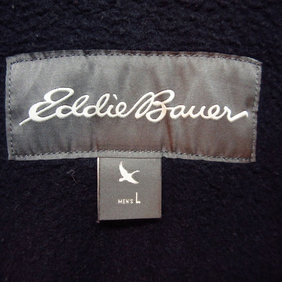 ◎Eddie Bauer エディーバウアー◆ハーフボタン 切替 スウェット プルオーバー 袖ニット 裏起毛 ワッペン 秋冬◆メンズ 紺 Lサイズ◆A4156_画像7