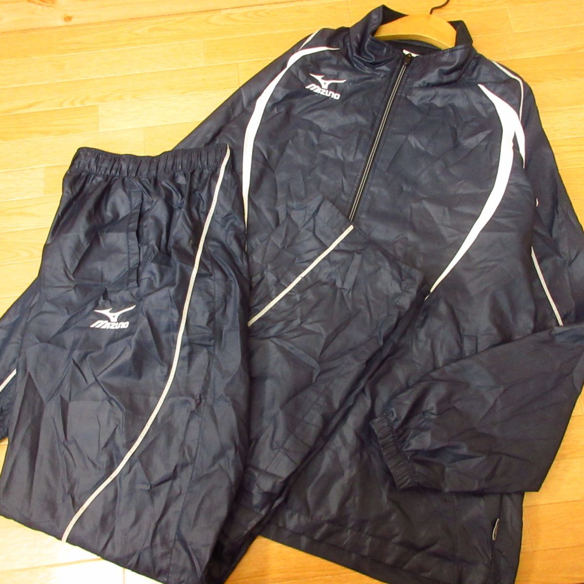 ◎使用少なめ！2XL 上下セット！MIZUNO ミズノ◆セットアップ ウィンドブレーカー ジャケット&パンツ◆メンズ 紺◆B3654_画像1