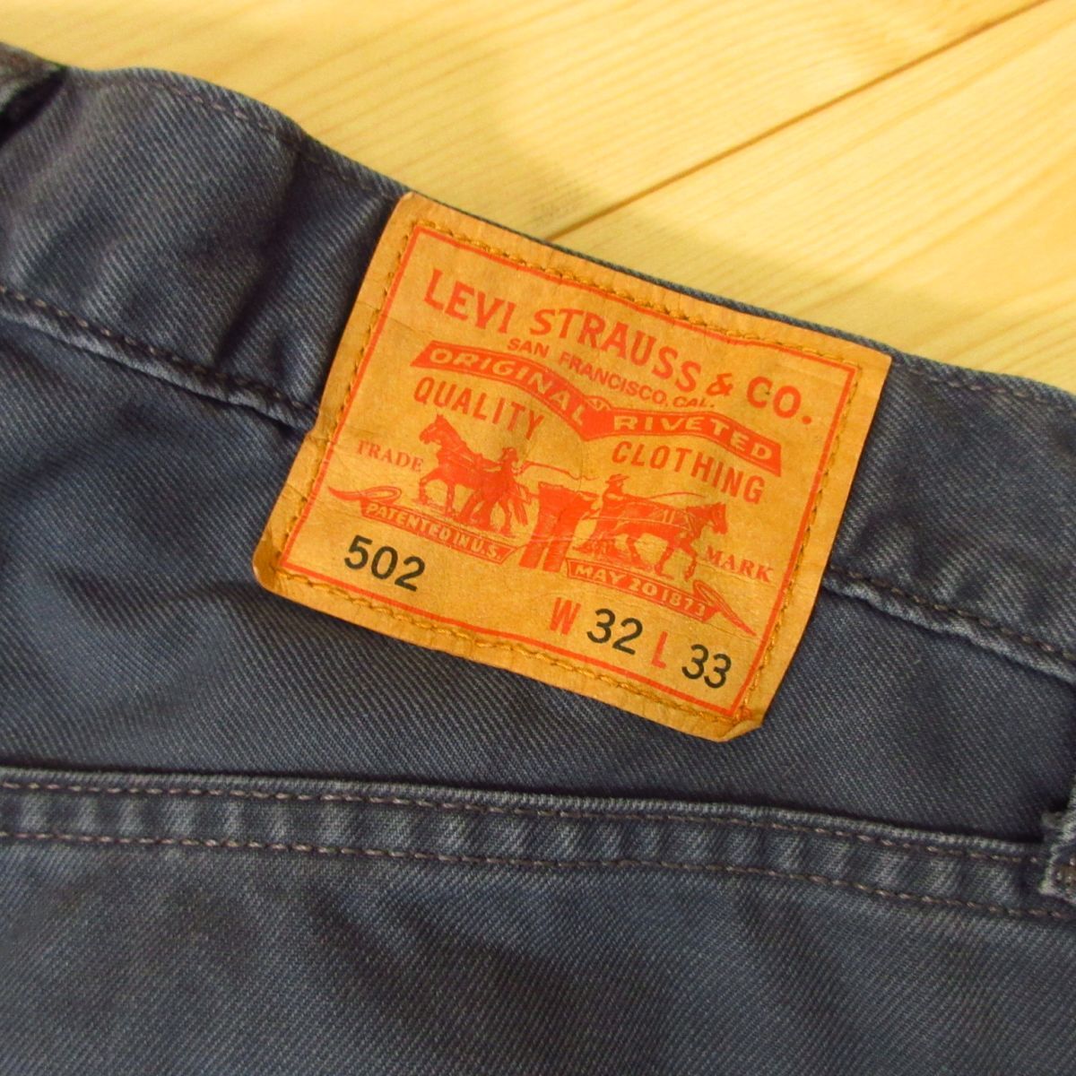 ◎Levi's 502 リーバイス 白タブ◆カラーデニムパンツ レギュラーテーパード ワークパンツ丈短め！◆メンズ 紺 W32 L33インチ◆P4578の画像7