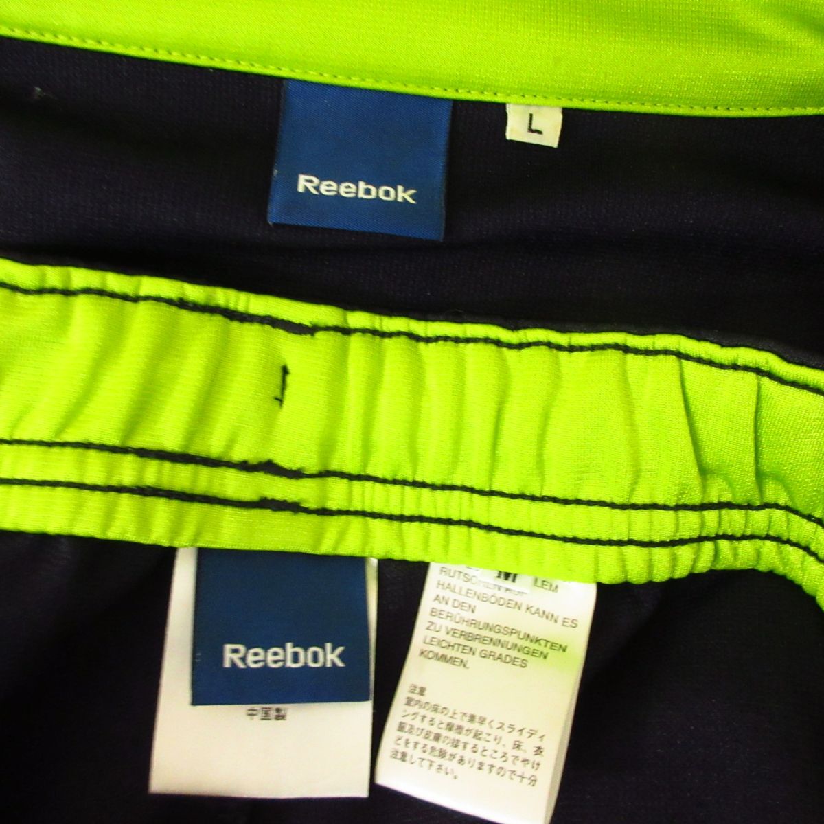 ◎使用少なめ！M-L 上下セット！Reebok リーボック◆セットアップ ジャージ ジャケット&パンツ◆メンズ 紺xライム◆B3703_画像10