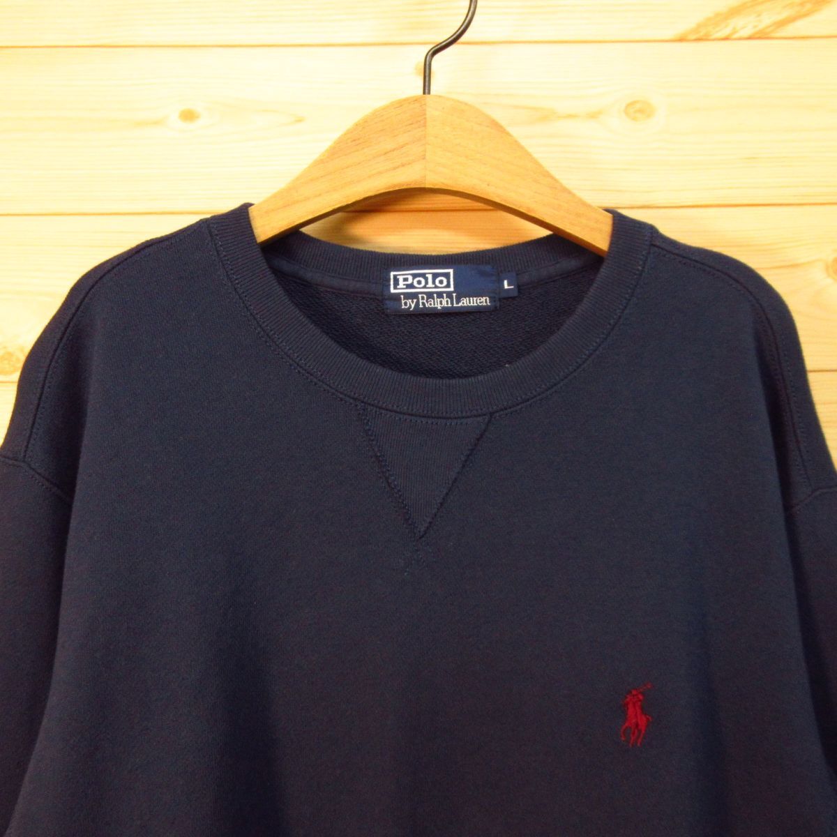 ◎美品！POLO RALPH LAUREN ポロ ラルフローレン◆スウェット トレーナー クルーネック 定番 古着◆メンズ 紺 Lサイズ◆KA4465_画像3