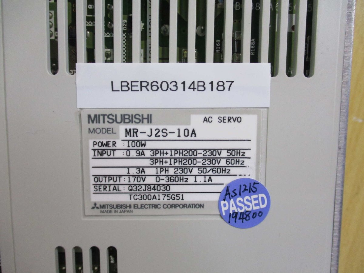 中古 MITSUBISHI AC SERVO MR-J2S-10A AC サーボアンプ 100W(LBER60314B187)_画像2