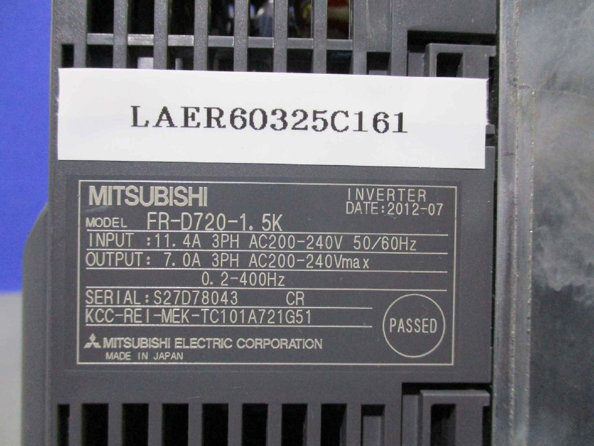 中古MITSUBISHI FR-D720-1.5K 200V インバータ(LAER60325C161)_画像1