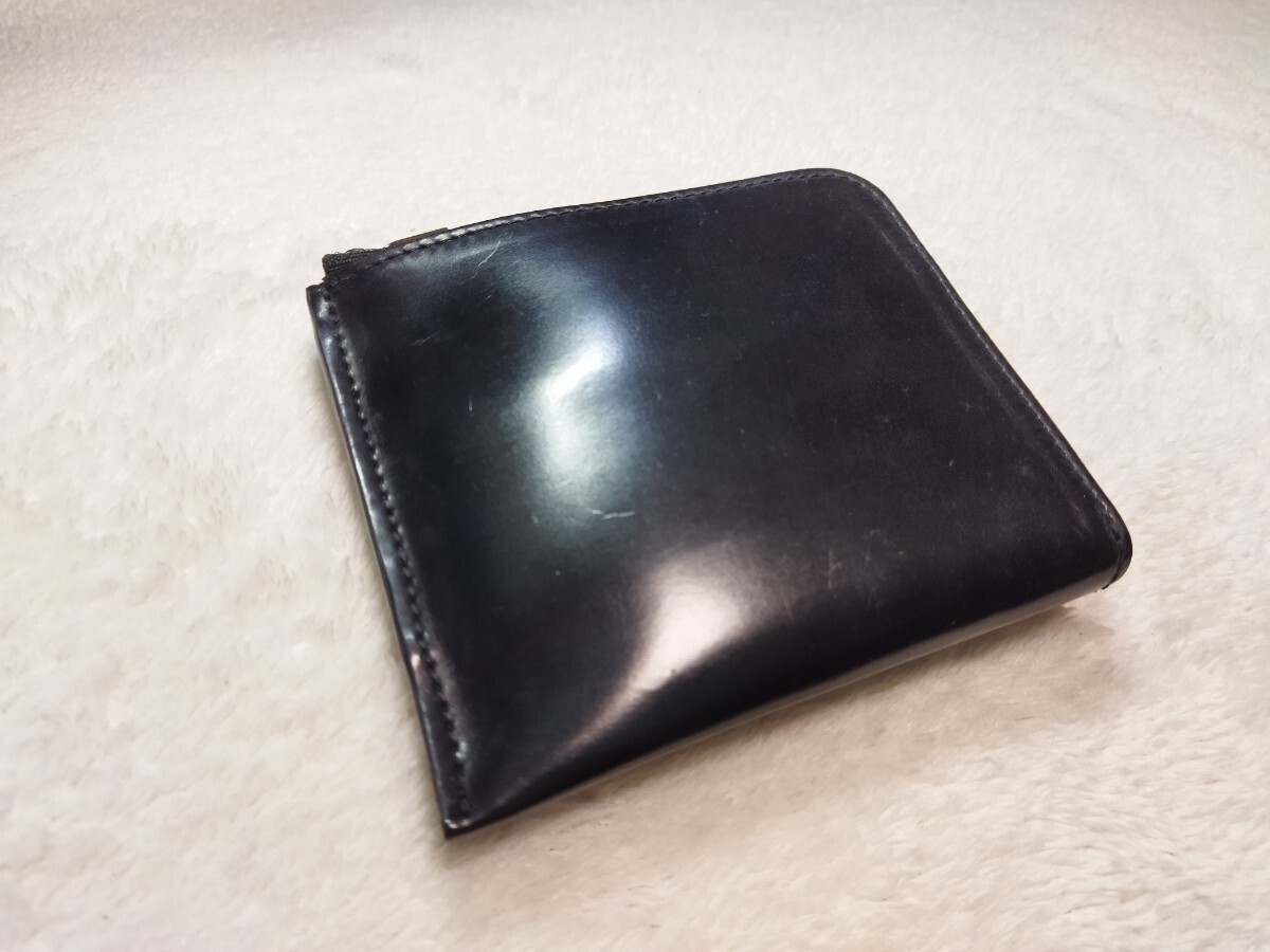 展示品 シェルコードバン 1円～ ジップウォレット 財布 グレンフィールド HORWEEN SHELL CORDOVAN 日本製 ブラック 黒色 無料匿名配送♪_画像1