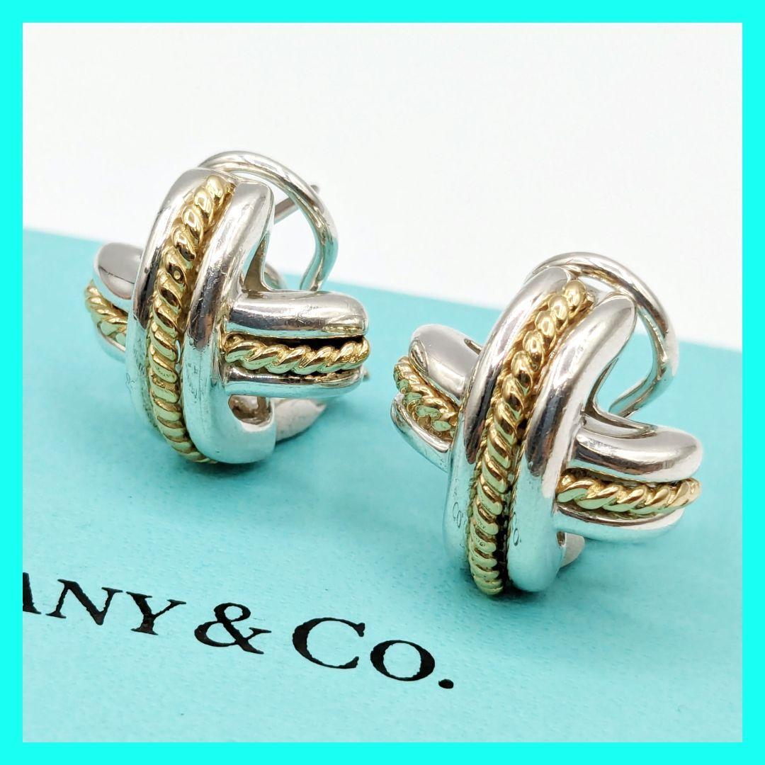 【最終値下げ】TIFFANY&Co. ティファニー シグネチャー コンビ ピアス 750 925 クロス ヴィンテージ VintageTIFFANY アクセサリー_画像1