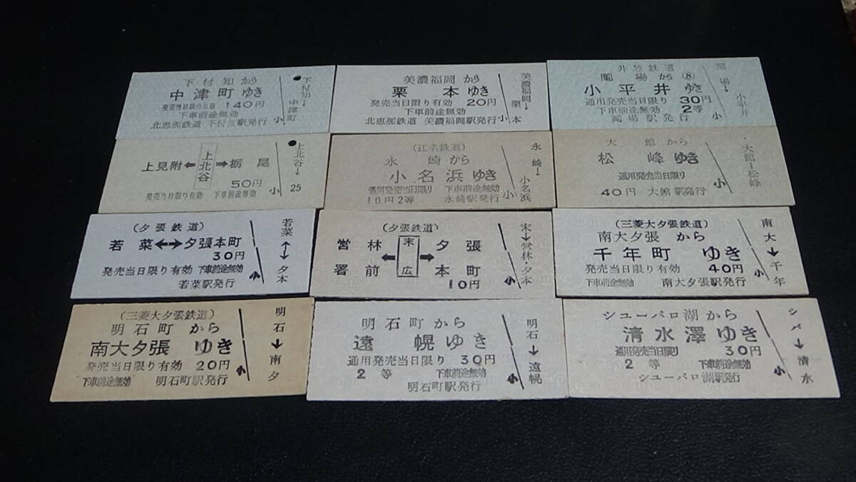 越後交通・他　B型硬券　乗車券12種12枚　上見附←上北谷→栃尾・他_12種12枚。