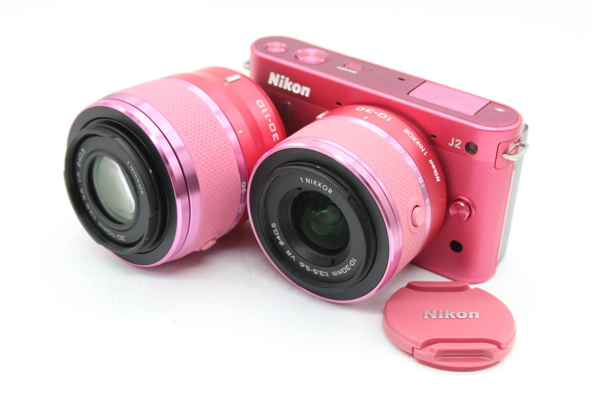 【極美品 返品保証】 ニコン Nikon 1 J2 ピンク 1 Nikkor 30-110mm F3.8-5.6 10-30mm F3.5-5.6 ミラーレス一眼 ボディレンズセット s353
