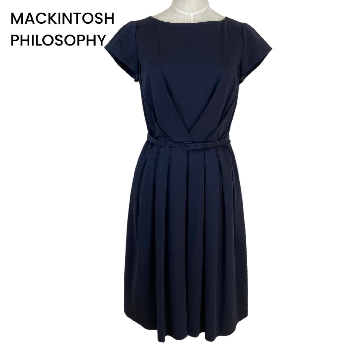 中古 マッキントッシュフィロソフィー MACKINTOSH PHILOSOPHY 半袖 ワンピース ネイビー レディース サイズ38_画像1