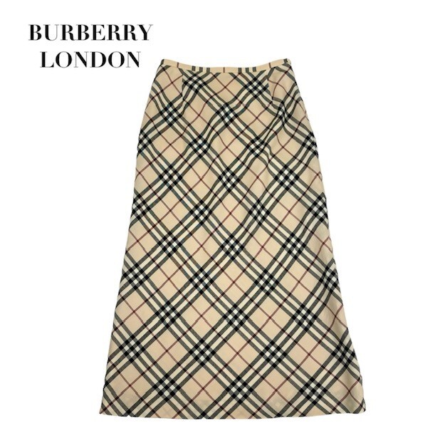 中古 バーバリーロンドン BURBERRY LONDON フレアスカート ロング ノバチェック柄 ベージュ レディース サイズ40_画像1