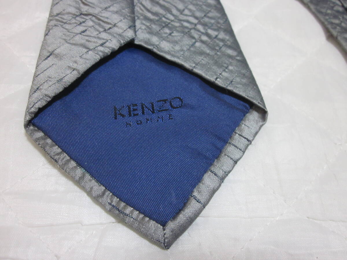 ☆☆☆【 4/22・大幅値下げ 】KENZO HOMME ケンゾーオム：MADE IN ITALY：シワ加工スタイルネクタイ：グレーカラー：送料無料_剣先部：裏部