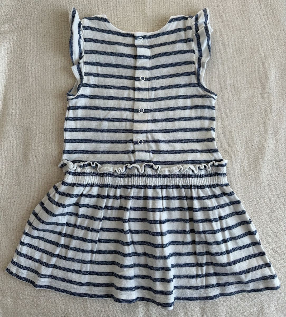 PETIT BATEAU 81cm 18m コットンリネン ボーダーワンピース プチバトー