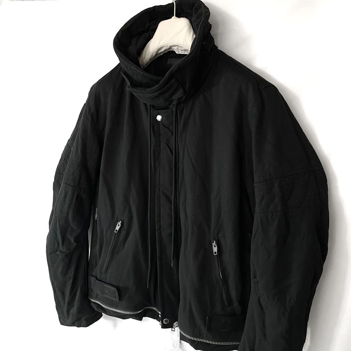 極美品/03aw/helmut lang/ヘルムートラング/アストロバイカージャケット/黒/50/イタリア製/本人期/モールスキン/コットン_画像2