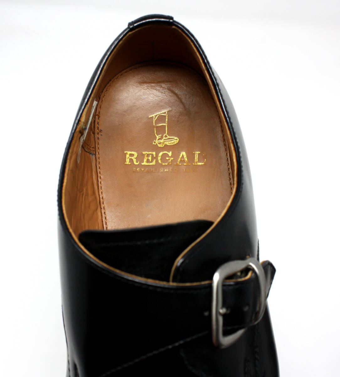 REGAL リーガル 本革レザー モンクストラップ ドレスシューズ 25cm 幅広3E スリッポン ローファー ビジネスシューズ 革靴 黒 ブラック Y253の画像5