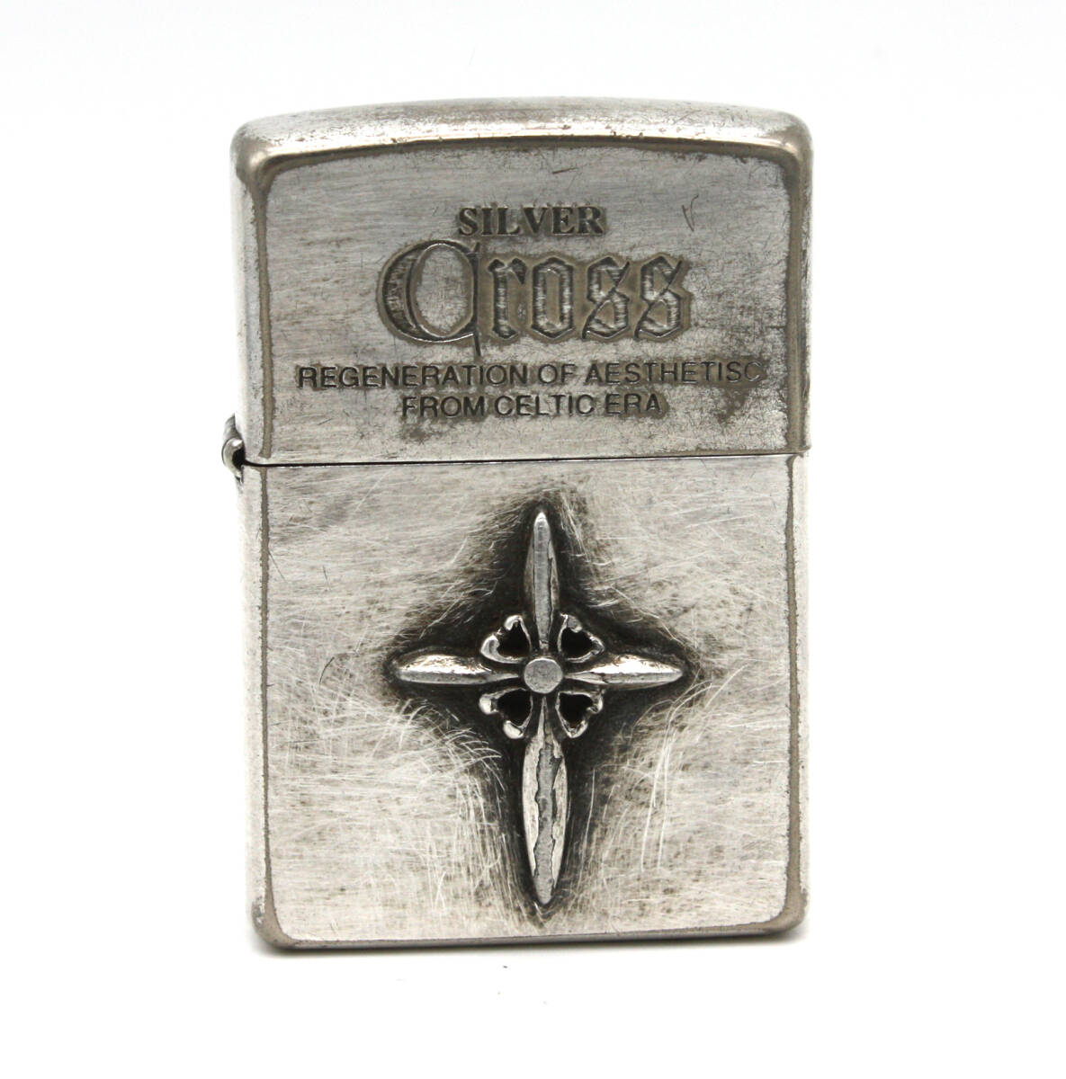 シリアルナンバー入り ZIPPO ジッポ SILVER CROSS 純銀張り オイルライター 2000年製_画像1