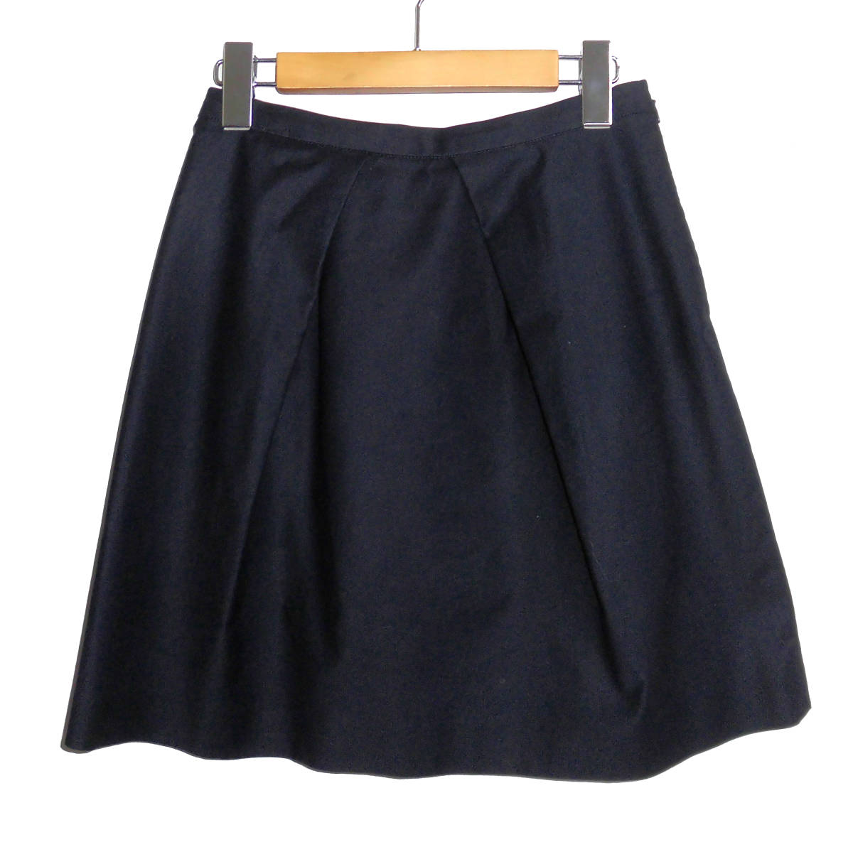 美品 MACKINTOSH PHILOSOPHY マッキントッシュ ストレッチ タックプリーツ サイドジップ ミニ スカート 34 ダークネイビー