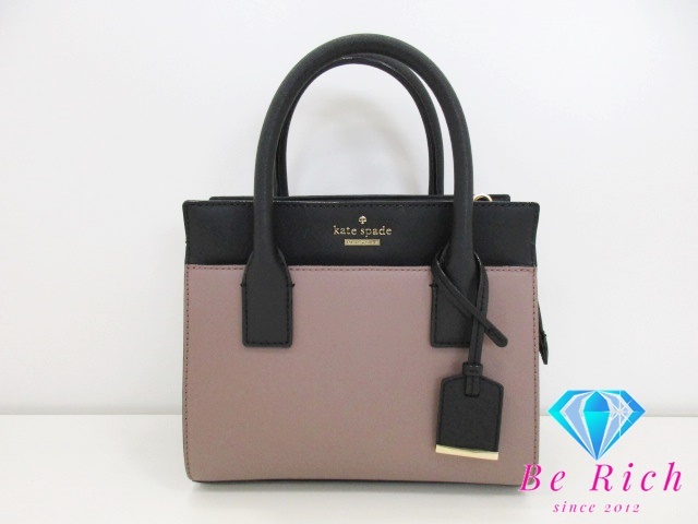 美品 ケイト スペード kate spade 2way ハンドバッグ PXR00304 ミディアム トートバッグ ピンクベージュ 黒 マルチ【中古】 bk8787_画像1