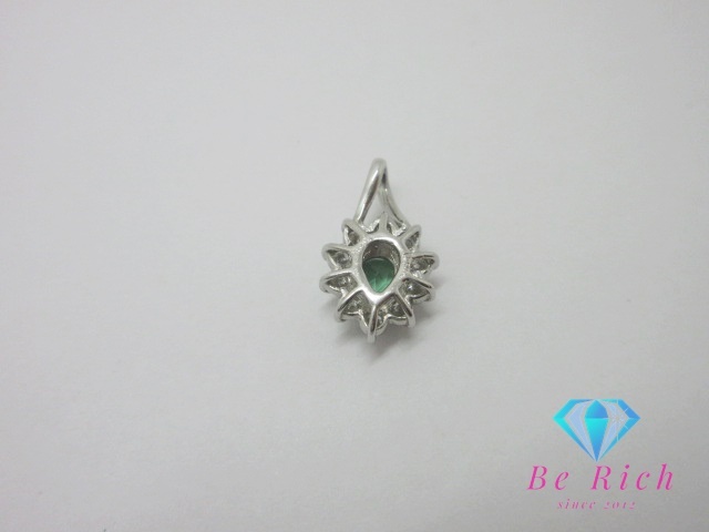 Pt900 platinum emerald diamond 0.30ct design necklace pendant top head mere gem jewelry [ used ]th10317
