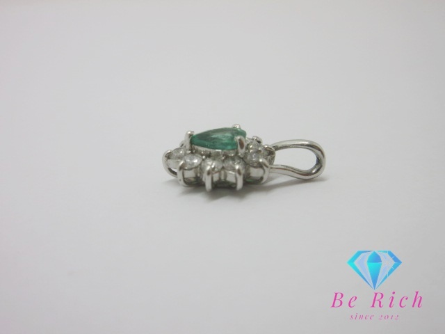Pt900 platinum emerald diamond 0.30ct design necklace pendant top head mere gem jewelry [ used ]th10317