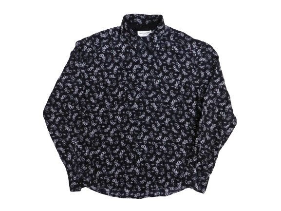 サンローラン 18年製 モーターサイクルプリントシャツ サイズ38 ブラック 長袖シャツ シルク SAINT LAURENT PARIS 中古品[C124U898]_画像1