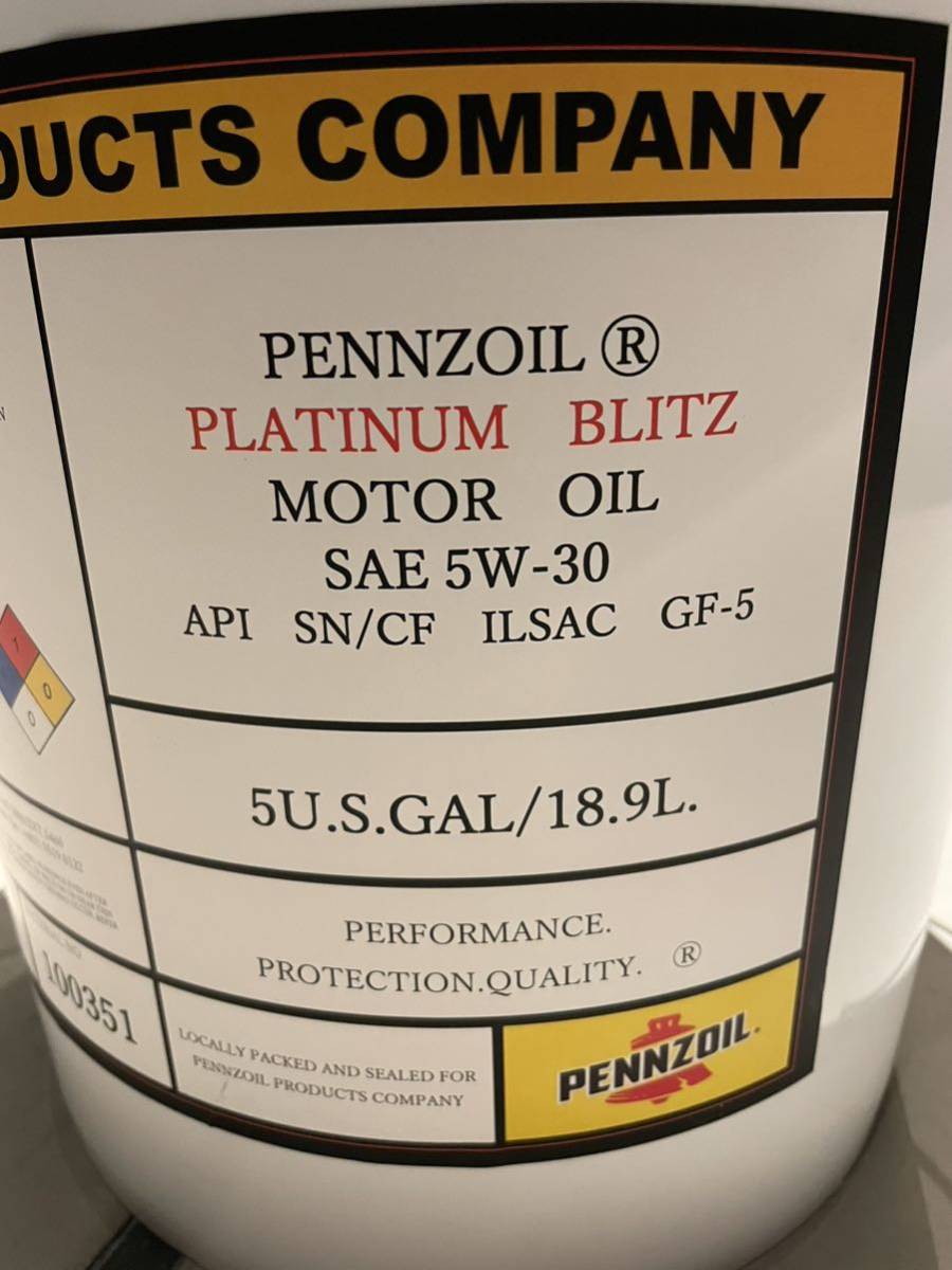 5w-30 ペンズオイル ペンゾイル プラチナ ブリッツ モーター オイル アメリカ XHVI Pennzoil Platinum Blitz Motor Oil USA 18.9L_画像2