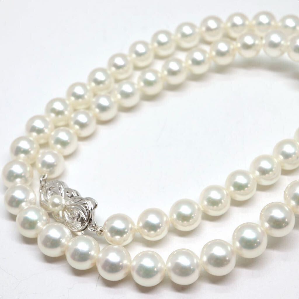 MIKIMOTO(ミキモト)箱/Mチャーム付き!!良質!!《アコヤ本真珠ネックレス》M 約7.0-7.5mm珠 33.0g 約42.5cm pearl necklace jewelry FA5/FB0_画像3