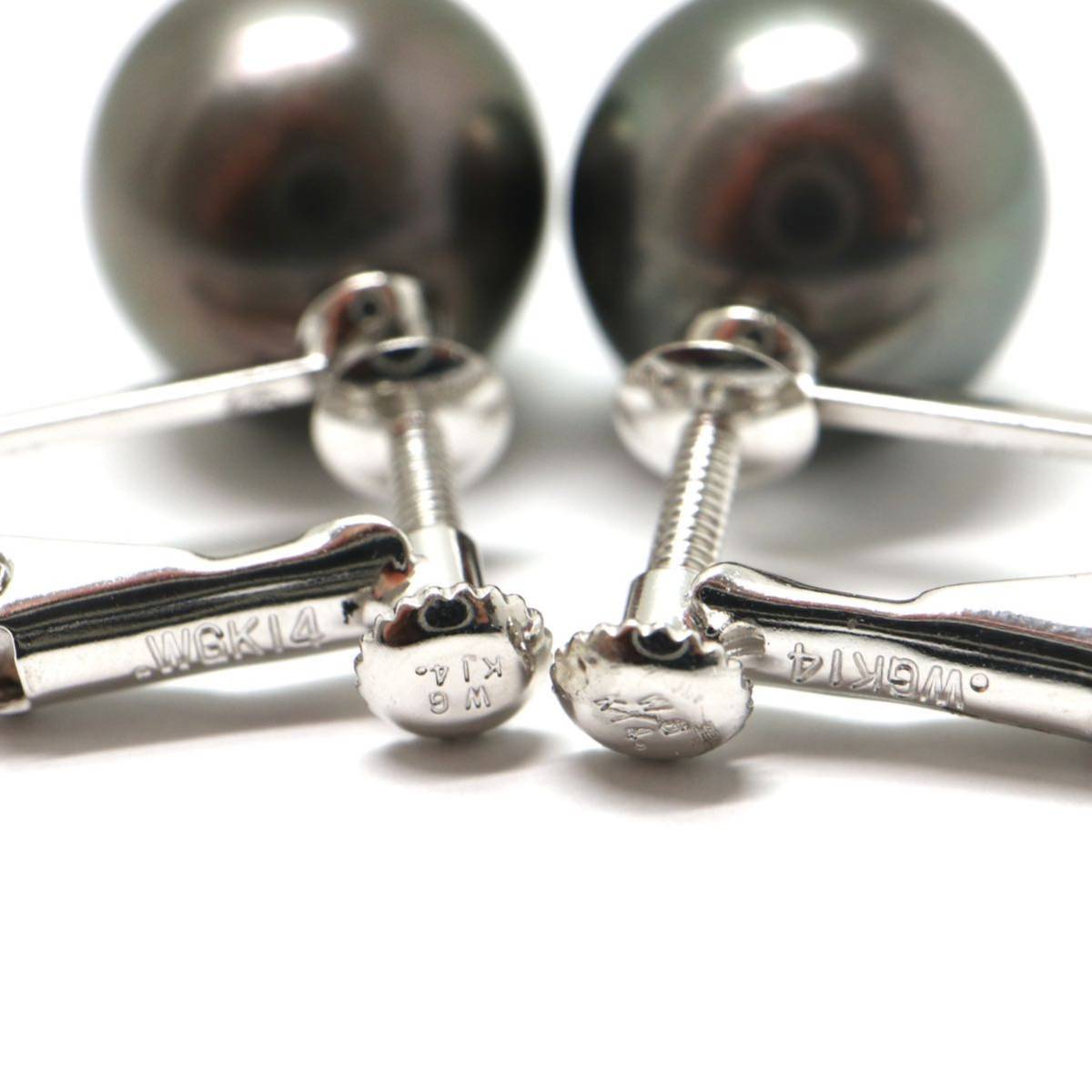 美品!!大珠!!《K14WG南洋黒蝶真珠イヤリング》M 約4.2g 約10.1-10.2mm珠 パール pearl ジュエリー earring jewelry DG3/DG3の画像4