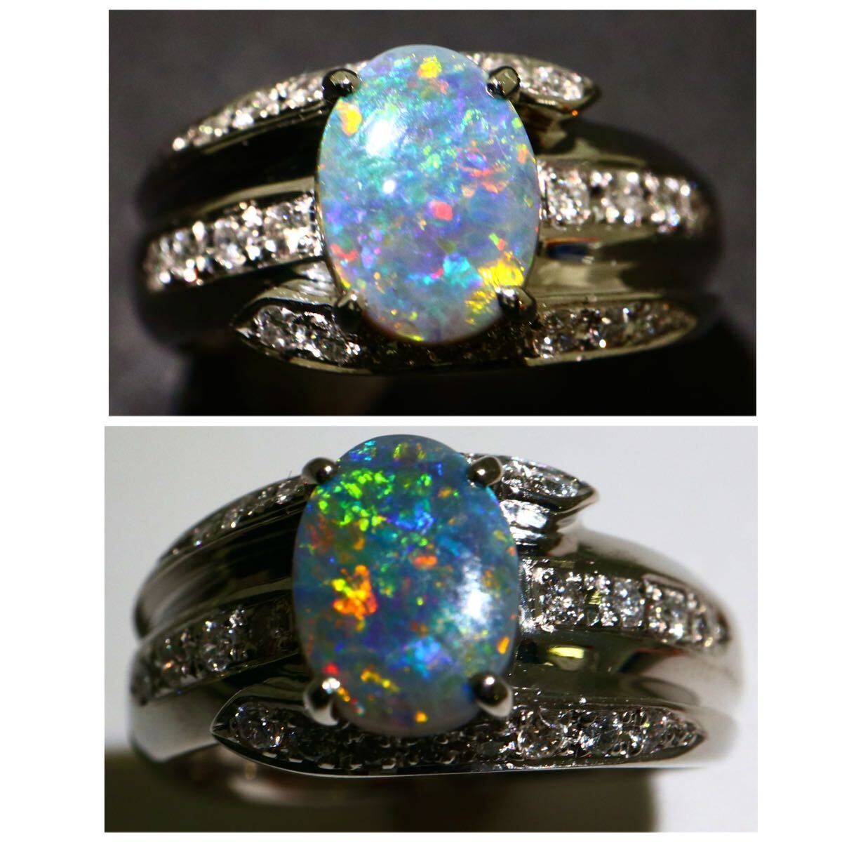 ソーティング付き!!《Pt900天然ダイヤモンド/天然ブラックオパールリング》M◎8.0g 約12号 0.27ct diamond ring 指輪 opal jewelry EF5/EF5_画像1