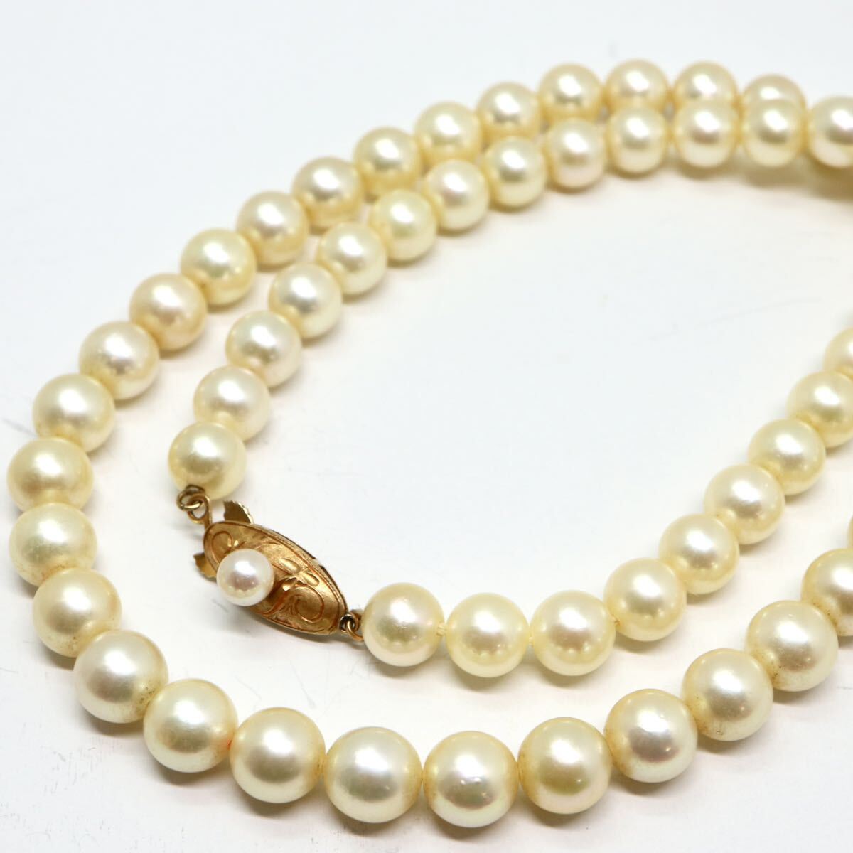 《K18アコヤ本真珠ネックレス》M 約6.5-7.0mm珠 27.5g 約42.5cm pearl necklace ジュエリー jewelry DH0/DH0_画像1