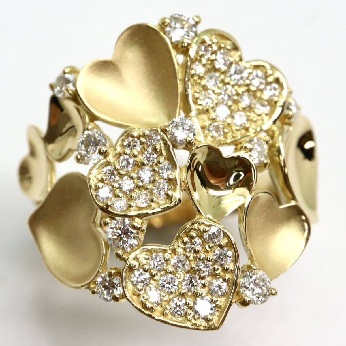 豪華!!《K18天然ダイヤモンドハートモチーフリング》M 9.3g 約13号 0.50ct diamond ring heart 指輪 jewelry EE5/EE5_画像3