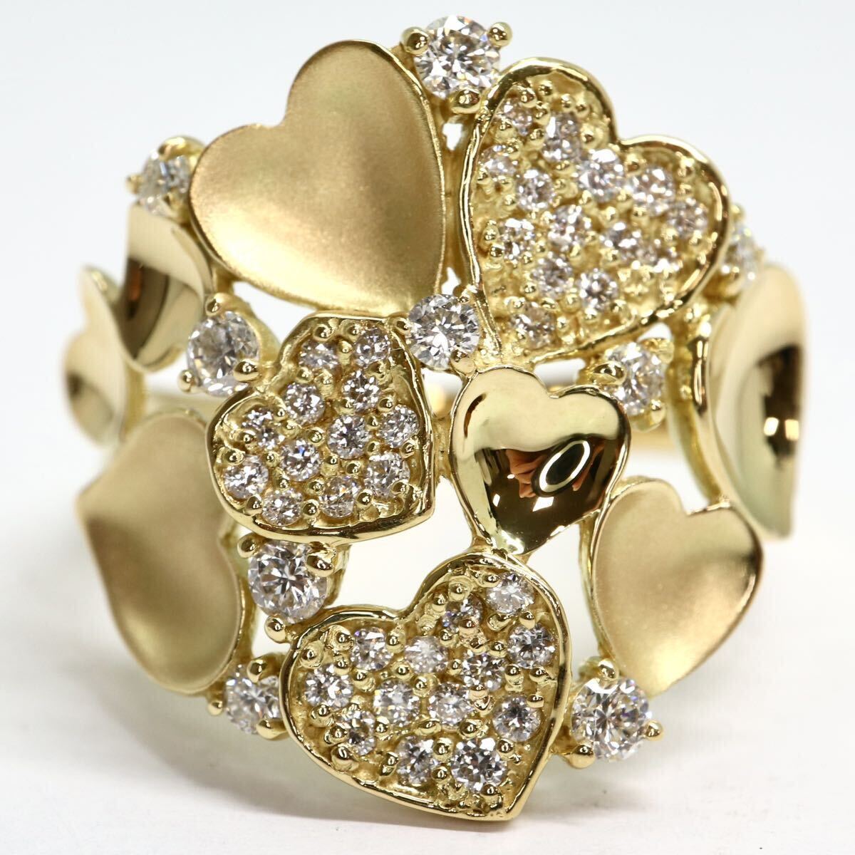 豪華!!《K18天然ダイヤモンドハートモチーフリング》M 9.3g 約13号 0.50ct diamond ring heart 指輪 jewelry EE5/EE5_画像1