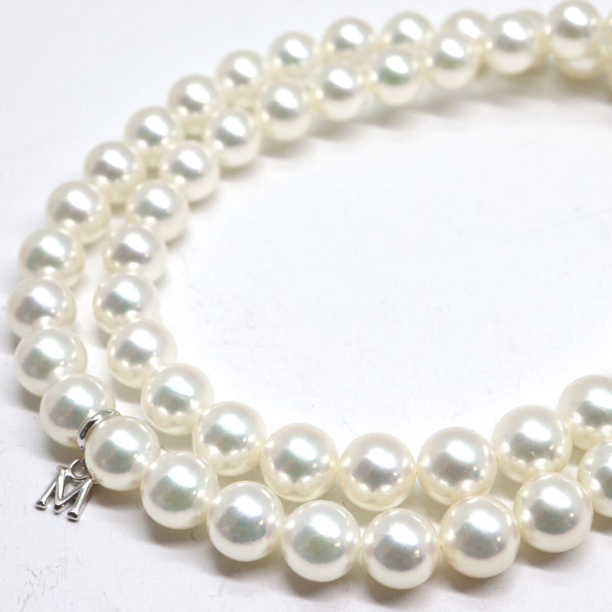 MIKIMOTO(ミキモト)箱/Mチャーム付き!!良質!!《アコヤ本真珠ネックレス》M 約7.0-7.5mm珠 33.0g 約42.5cm pearl necklace jewelry FA5/FB0_画像6