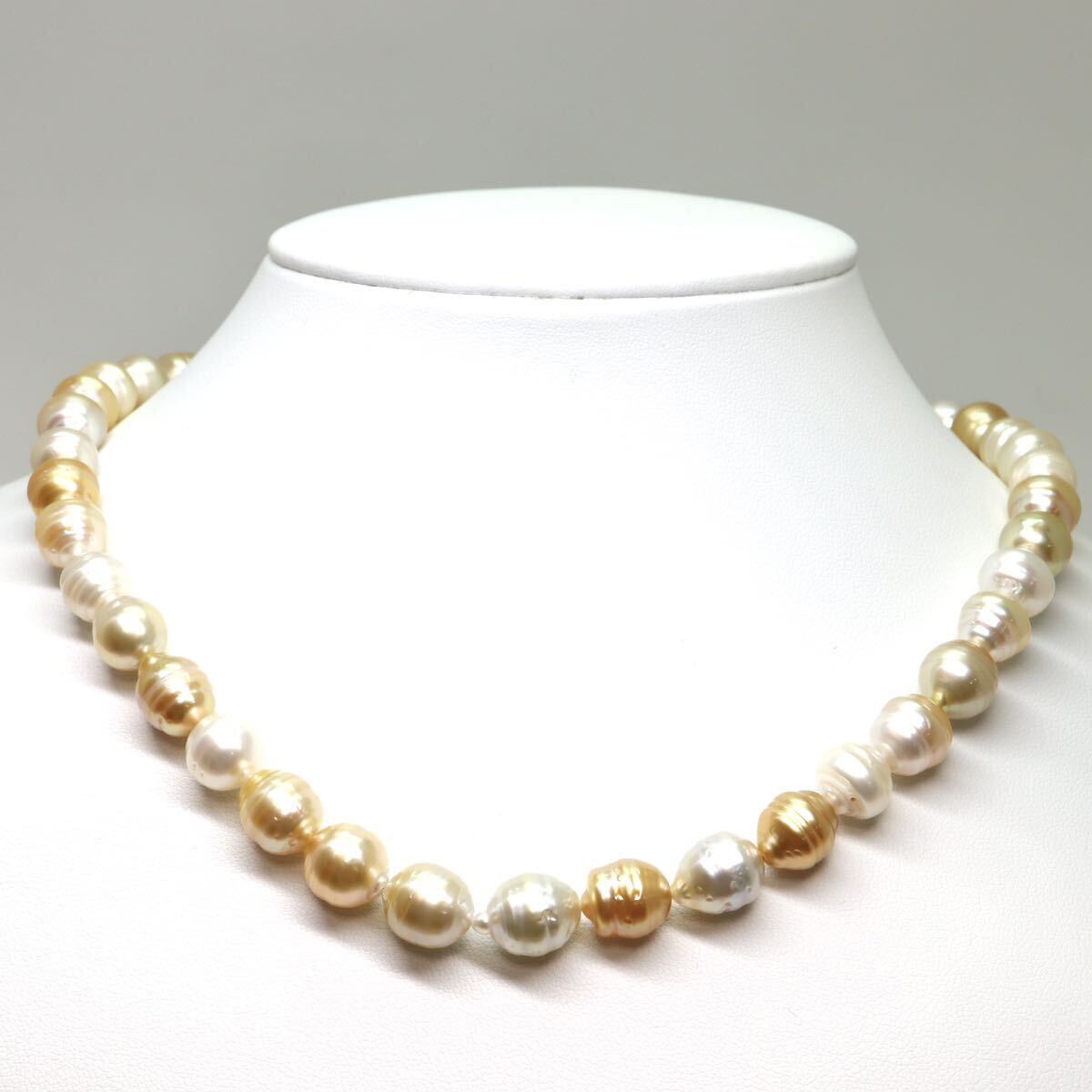 《南洋白蝶真珠ネックレス》A 約9.0-10.0mm珠 約53.5g 約44cm pearl necklace ジュエリー jewelry ゴールデン DH0/EA2_画像2