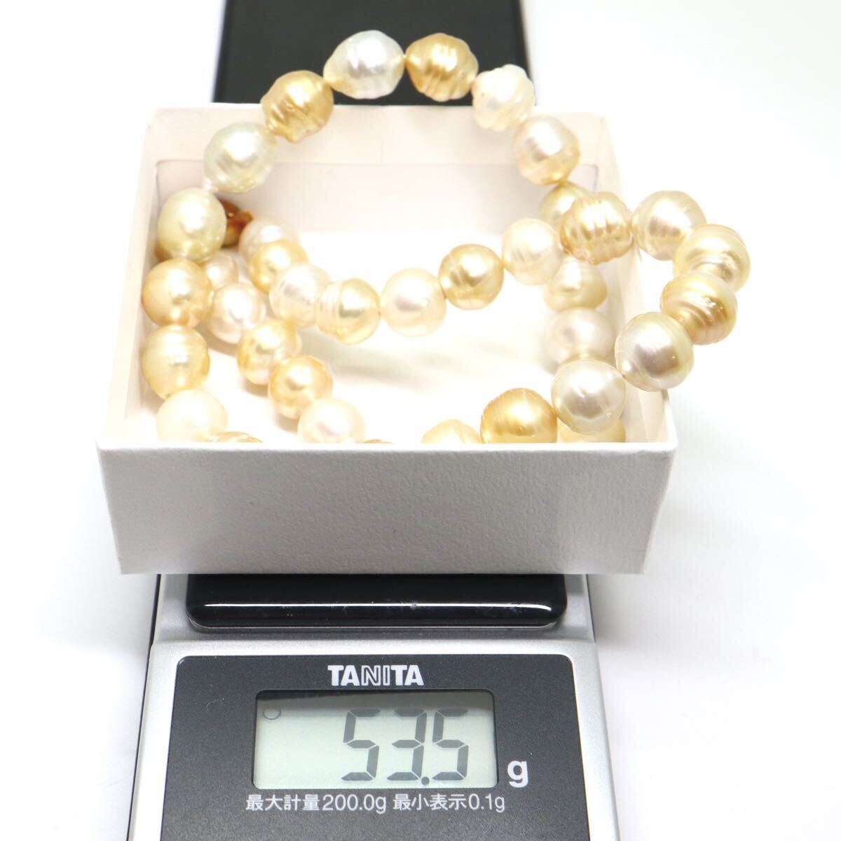 《南洋白蝶真珠ネックレス》A 約9.0-10.0mm珠 約53.5g 約44cm pearl necklace ジュエリー jewelry ゴールデン DH0/EA2_画像8