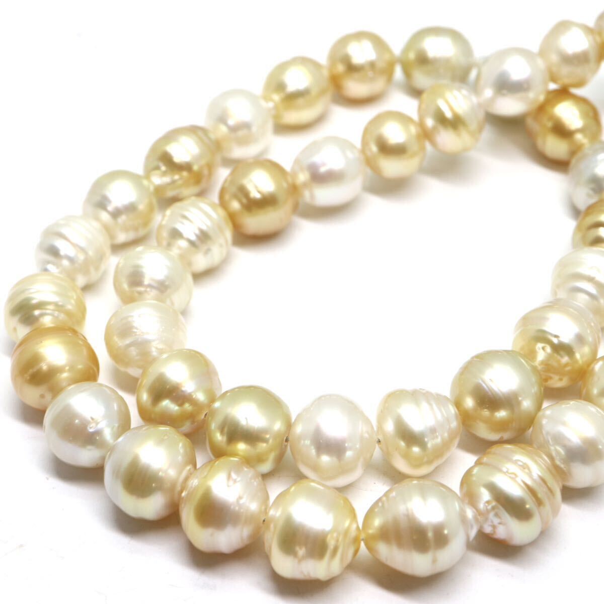 《南洋白蝶真珠ネックレス》A 約9.0-10.0mm珠 約53.5g 約44cm pearl necklace ジュエリー jewelry ゴールデン DH0/EA2_画像4