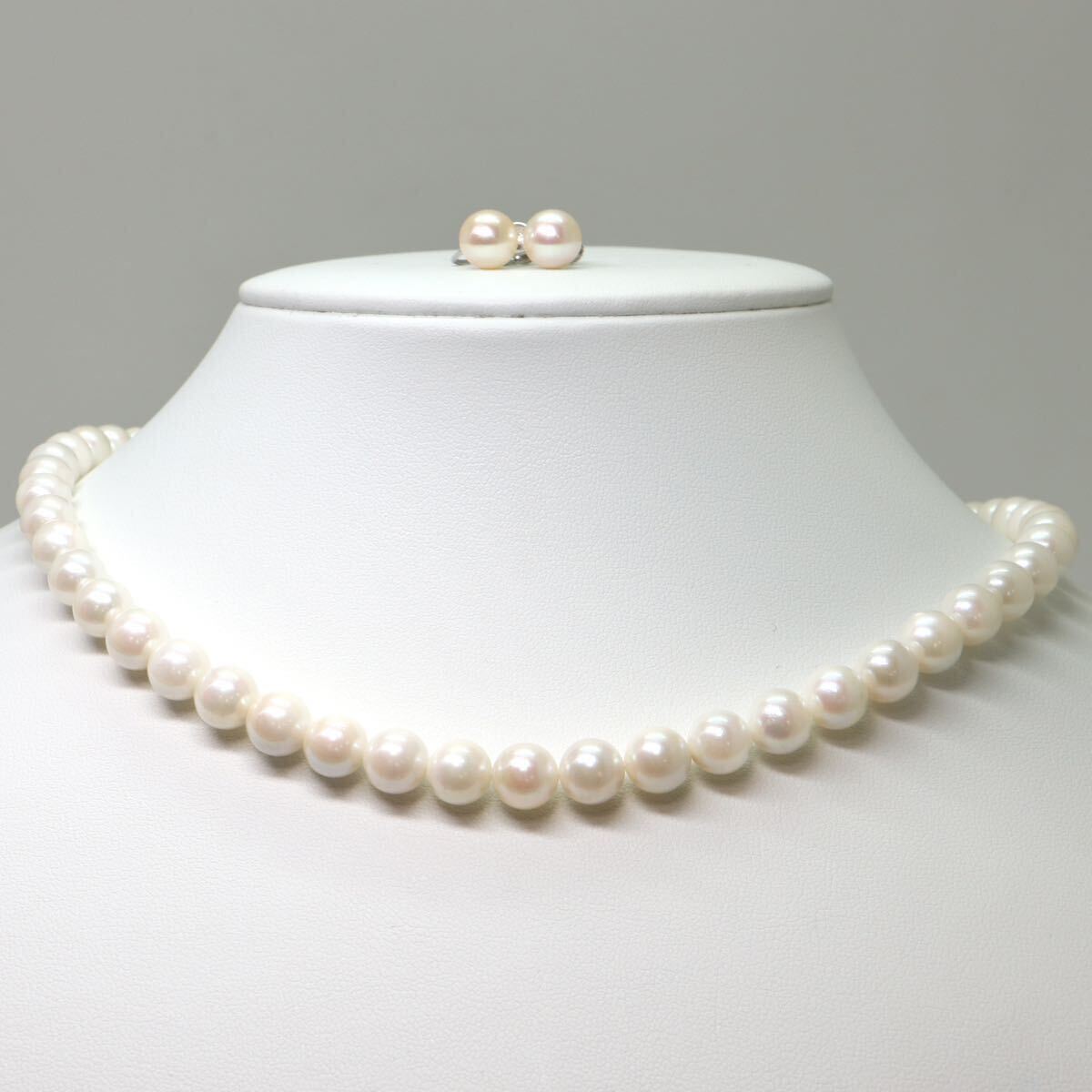 鑑別書付!!《アコヤ本真珠ネックレス&K14WGイヤリング》A約7.5-8.0mm珠 41.1g 約42.5cm pearl necklace jewelry DD0/DE_画像4